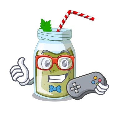 Karakter Kupası vektör çizim üzerinde oyun suyu yeşil smoothie