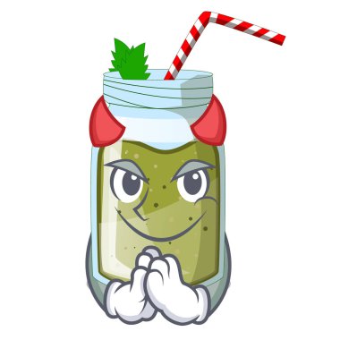 Şeytan suyu yeşil smoothie karakter Kupası vektör çizim üzerinde