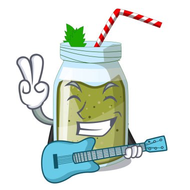 Gitar suyu yeşil ile güler yüzlü karakter Kupası vektör çizim üzerinde