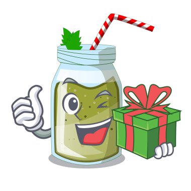 Suyu Yeşil yüzlü karakter Kupası vektör çizim üzerinde hediye