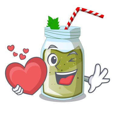 Kalp yeşil suyu ile güler yüzlü karakter Kupası vektör çizim üzerinde