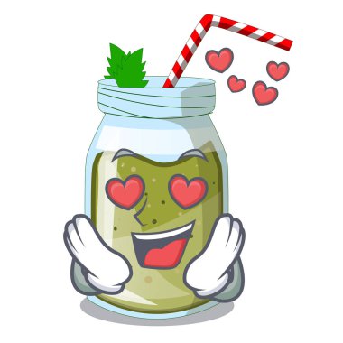 İçinde aşk suyu yeşil smoothie karakter Kupası vektör çizim üzerinde