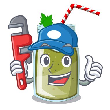 Tesisatçı güler yüzlü yeşil suyu vektör maskot illustratin izole