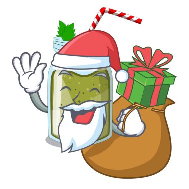 Noel Baba hediye güler yüzlü yeşil suyu vektör maskot illustratin izole