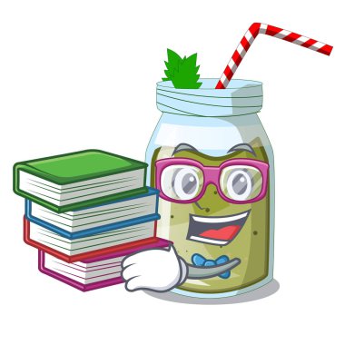 Vektör maskot illustratin izole kitap güler yüzlü yeşil suyu ile öğrenci