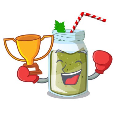 Vektör maskot illustratin izole boks kazanan yeşil smoothie meyve suyu
