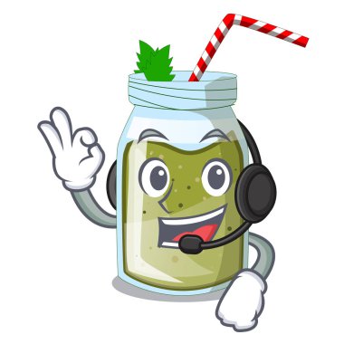 Vektör maskot illustratin izole kulaklık güler yüzlü yeşil suyu ile