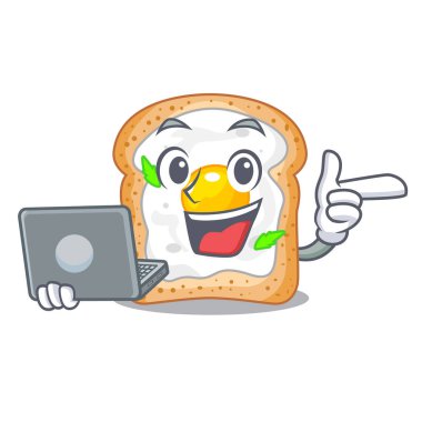 Laptop ile karikatür yumurta kahvaltı vektör esnaf için sandviç