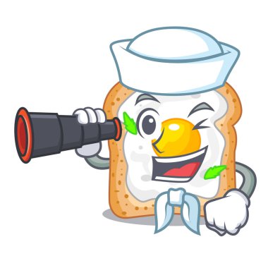 Denizci karakter kurulu vektör esnaf üzerinde yumurta ile dürbün sandviç ile