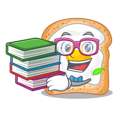 Maskot vektör esnaf içinde izole yumurta ile kitap sandviç ile öğrenci