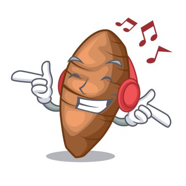 Maskot vektör illüstrasyon izole dinleme müzik taro yumru