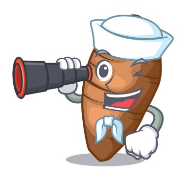 Denizci maskot vektör illüstrasyon izole dürbün taro yumru ile