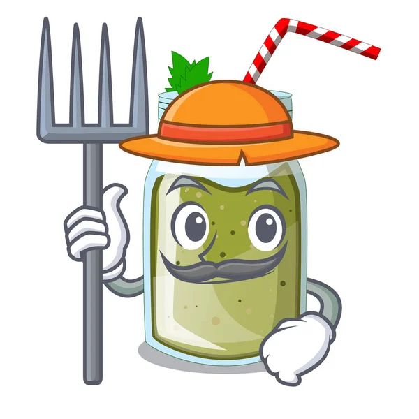 Farmer Green Juice Smoothe Cartoon Glas Vector Illustration — Stock Vector