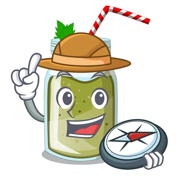 Explorer suyu yeşil smoothie karakter Kupası vektör çizim üzerinde