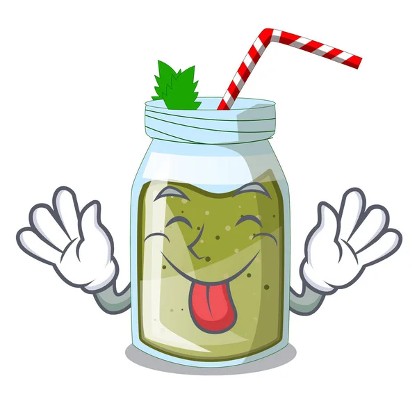 Langue Smoothie Jus Vert Isolé Sur Mascotte Vecteur Illustratine — Image vectorielle