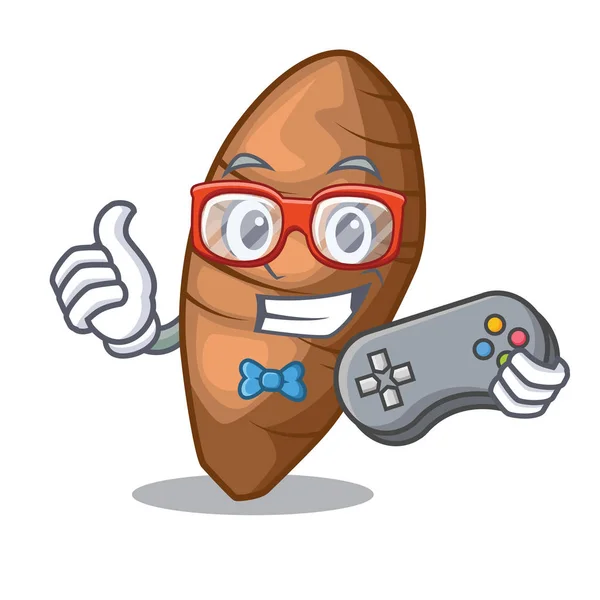 Gamer Taro Knol Geïsoleerd Mascotte Vectorillustratie — Stockvector