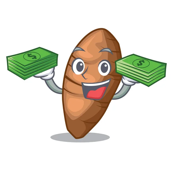 Met Geld Taro Knol Geïsoleerd Mascotte Vectorillustratie — Stockvector