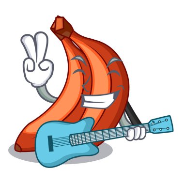 Gitar ile kırmızı çizgi film muz vektör çizim yemeye hazır mısın