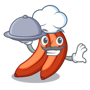 Şef ile gıda kırmızı çizgi film muz vektör çizim yemeye hazır