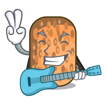 Gitarla Tempe Aperatif karikatür yaprak vektör çizim üzerinde kızarmış