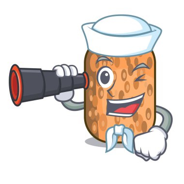 Denizci ile dürbün kızarmış Tempe snack karikatür yaprak vektör çizim