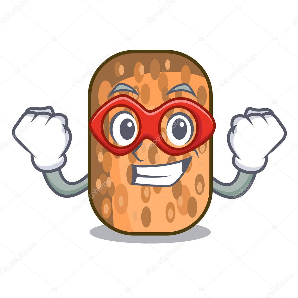 Super hero fried tempeh in bowl character wooden vector illustration