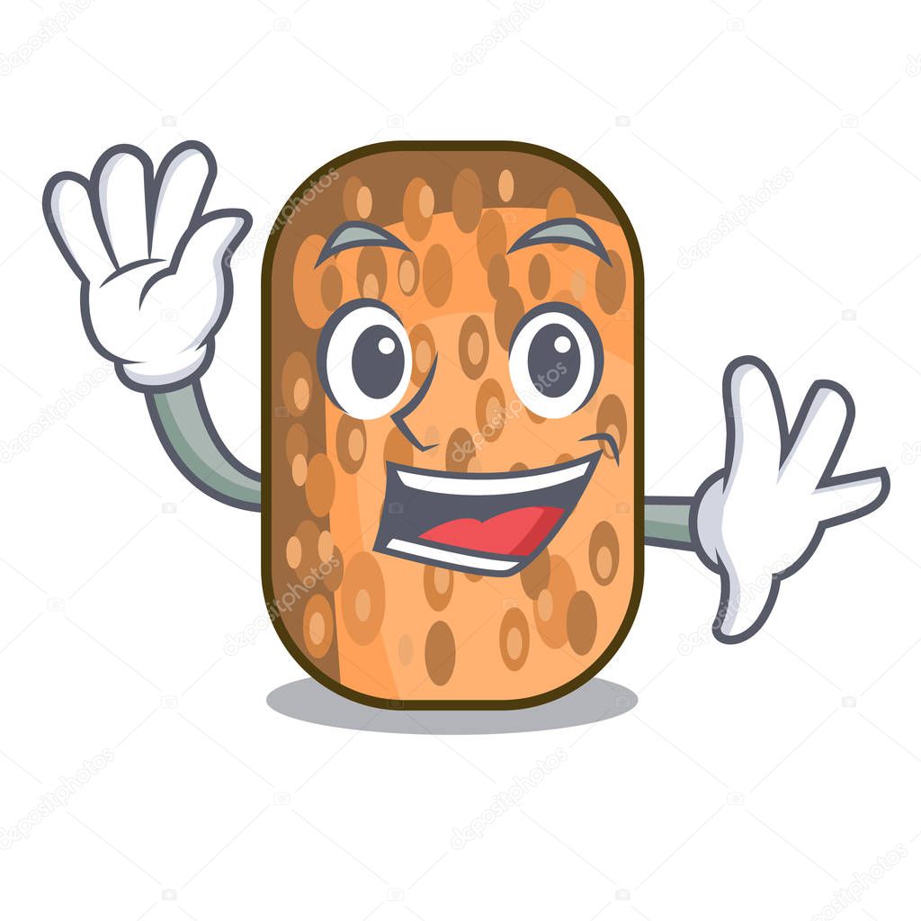 Waving fried tempeh in bowl character wooden vector illustration