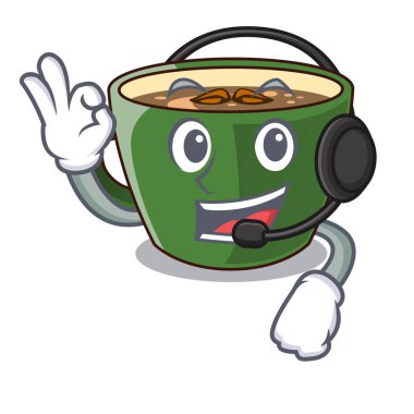Maskot vektör illüstrasyon izole kulaklık Hint masala çay ile