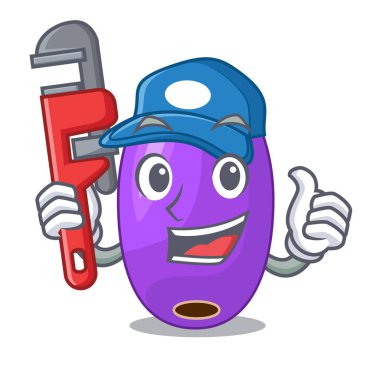 Maskot vektör illüstrasyon izole tesisatçı meyve jambolan