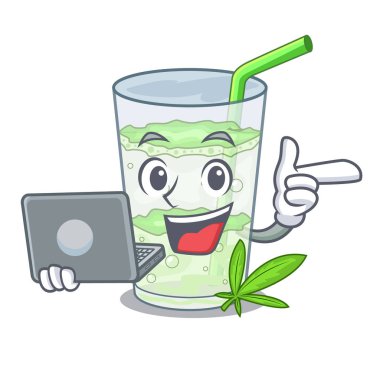 Glas karikatür vektör çizim ile dizüstü bilgisayar taze lassi bhang