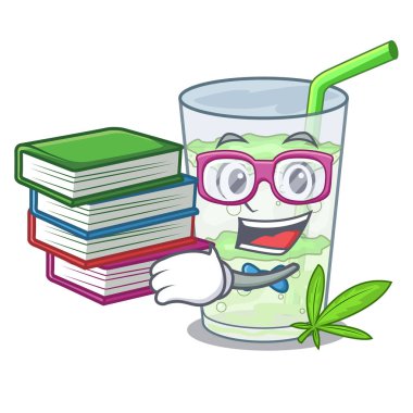 Öğrenci ile izole maskot vektör esnaf üzerinde kitap suyu lassi bhang