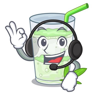 Maskot vektör esnaf üzerinde izole kulaklık suyu lassi bhang ile