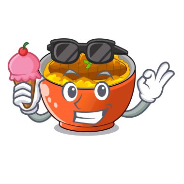 Dondurma katsudon sos ile karakter kase vektör çizim