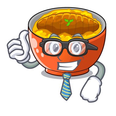 İşadamı katsudon sos karakter kase vektör çizim