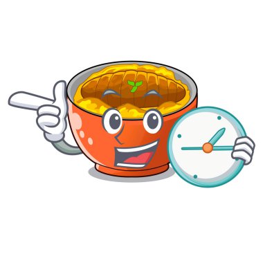 Saat katsudon sos ile karakter kase vektör çizim