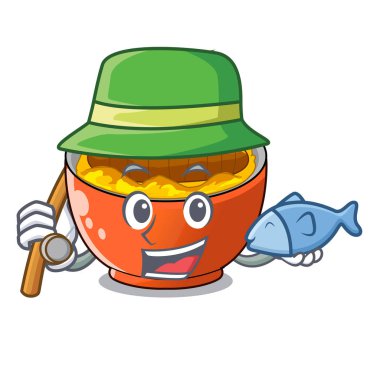 Çizgi film tablo vektör esnaf üzerinde sıcak katsudon Balık tutma