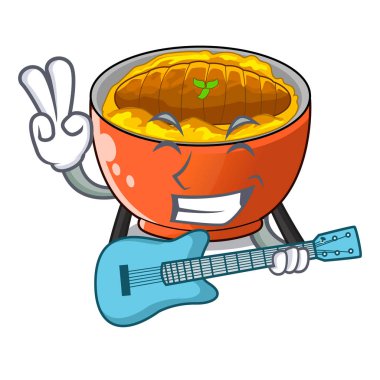 Gitarla katsudon çizgi film tablo vektör esnaf üzerinde sıcak