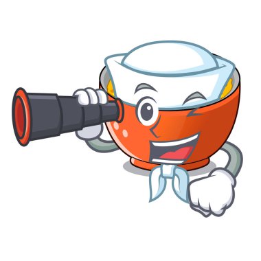 Denizci ile karikatür tablo vektör esnaf üzerinde dürbün sıcak katsudon