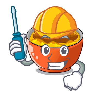 Otomotiv katsudon maskotu plaka vektör esnaf üzerinde servis edilir