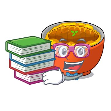 Öğrenci kitap katsudon ile maskot plaka vektör esnaf üzerinde servis edilir