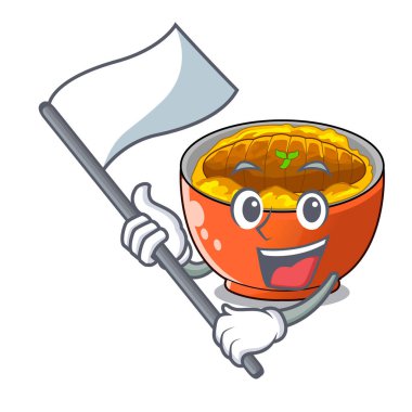 Bayrağı ile katsudon maskotu plaka vektör esnaf üzerinde servis edilir