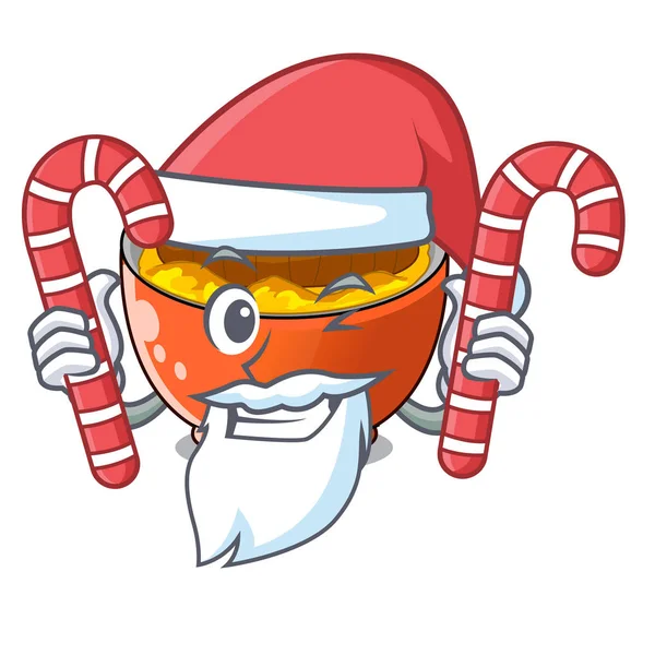 Santa Claus Con Caramelo Katsudon Sirve Mascota Placa Vector Illustartion — Vector de stock