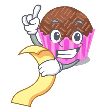 Menü ile bir maskot vektör esnaf brigadeiro sarılır