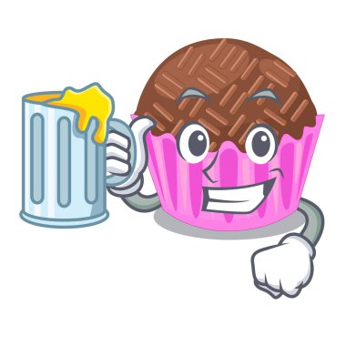 Suyu ile brigadeiro bir maskot vektör esnaf sarılır