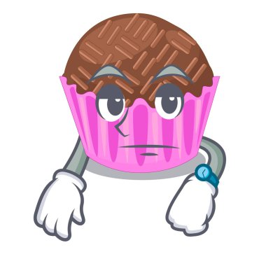 Brigadeiro bekleyen bir maskot vektör esnaf sarılır