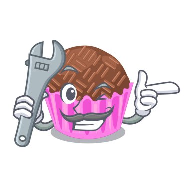 Mekanik brigadeiro bir maskot vektör esnaf sarılır