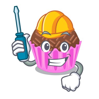 Otomotiv brigadeiro bir maskot vektör esnaf sarılır