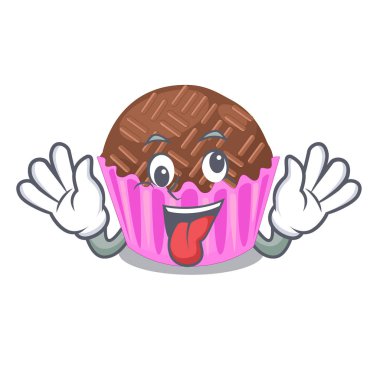 Deli brigadeiro bir maskot vektör esnaf sarılır