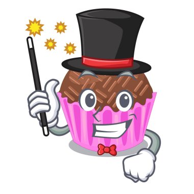 Sihirbaz brigadeiro bir maskot vektör esnaf sarılır