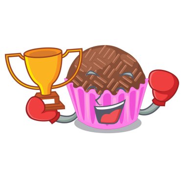 Kazanan brigadeiro boks bir maskot vektör esnaf sarılır